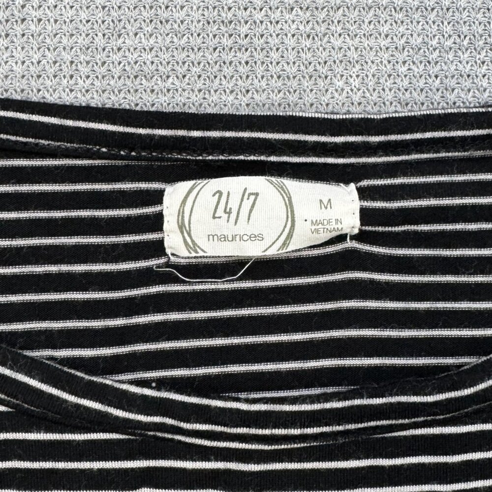 24/7 Maurices Women Size M Black White Striped Sleeveless Dress Drawstring Waist - Picture 7 of 15